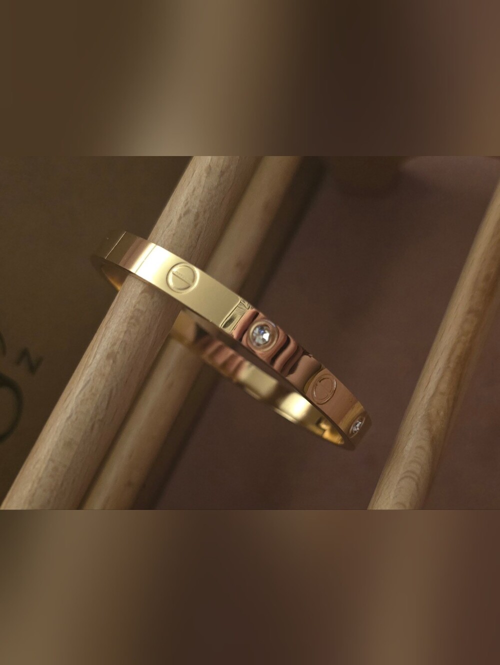 Gold Screw-Accent Women's Bangle Bracelet with Crystals Anti-Tarnish